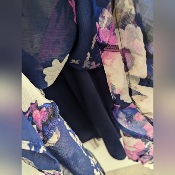 DKNY Women's Floral Print Goddet-Trim Midi Dress Size 12 - Picture 5 of 13